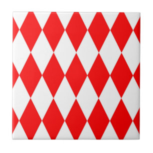 Red White Harlequin Diamonds Checkers Design  Ceramic Tile
