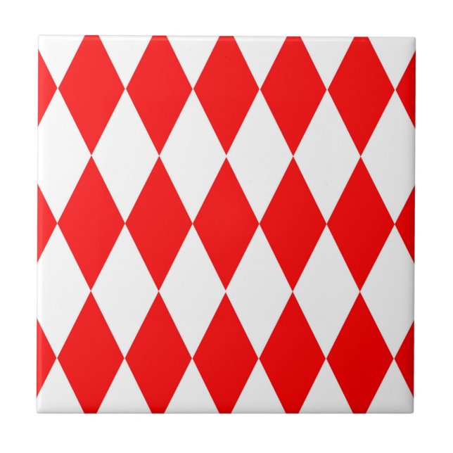 Red White Harlequin Diamonds Checkers Design  Ceramic Tile (Front)