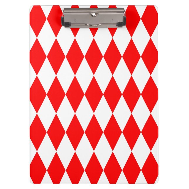 Red White Harlequin Diamonds Checkers Design  Clipboard (Front)