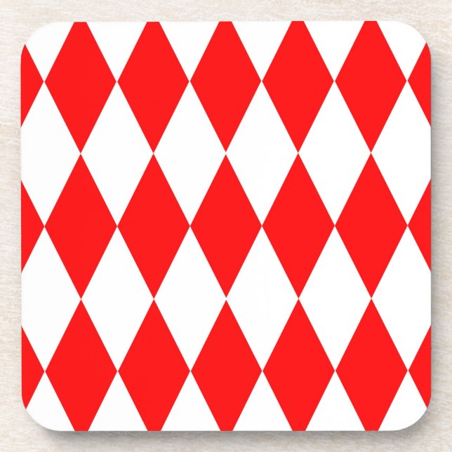 Red White Harlequin Diamonds Checkers Design  Coaster (Front)