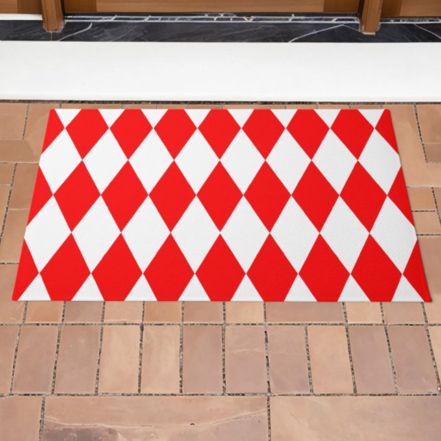 Red White Harlequin Diamonds Checkers Design  Doormat (Creator Uploaded)