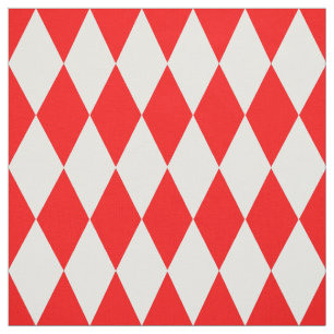 Red White Harlequin Diamonds Checkers Design Fabric