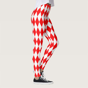 Red White Harlequin Diamonds Checkers Design  Leggings