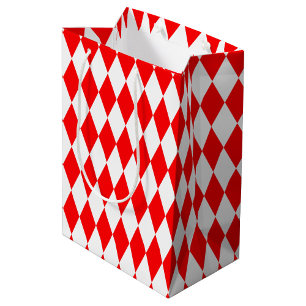 Red White Harlequin Diamonds Checkers Design Medium Gift Bag
