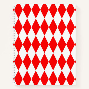 Red White Harlequin Diamonds Checkers Design Notebook