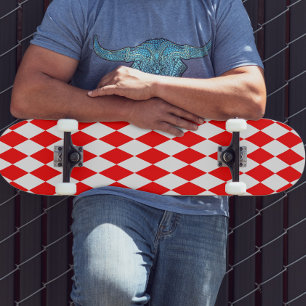 Red White Harlequin Diamonds Checkers Design Skateboard