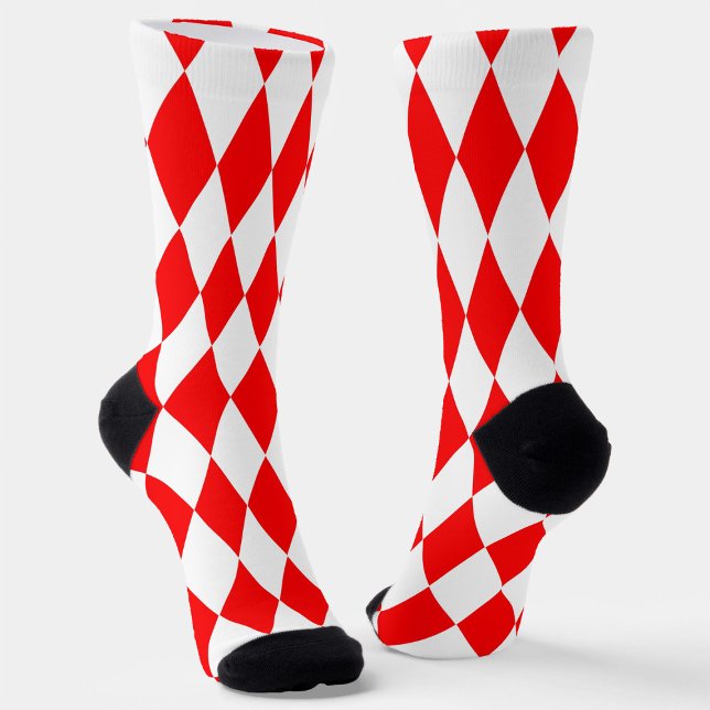 Red White Harlequin Diamonds Checkers Design  Socks (Creator Uploaded)