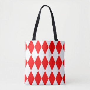 Red White Harlequin Diamonds Checkers Design Tote Bag