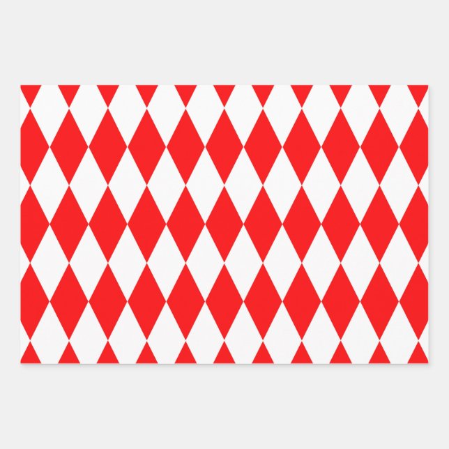 Red White Harlequin Diamonds Checkers Design  Wrapping Paper Sheet (Front)