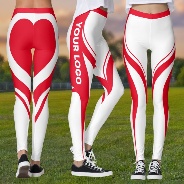 Red White Heart Butt Team Uniform Logo Cheerleader Leggings (Red and white leggings with red heart on butt and your team logo down side of leg)