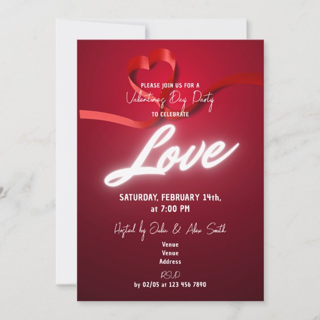 Red & White Heart Love Valentine's Day Invitation  (Front)