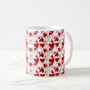 Red & White Heart Pattern Love-Themed Coffee Mug
