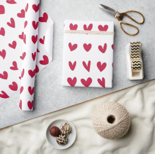 Red White Heart Pattern Wrapping Paper