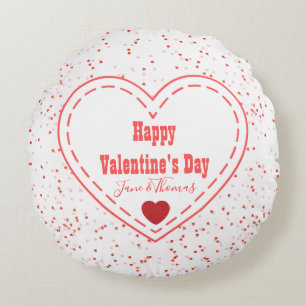 Red White Heart Simple Modern Happy Valentines Day Round Cushion
