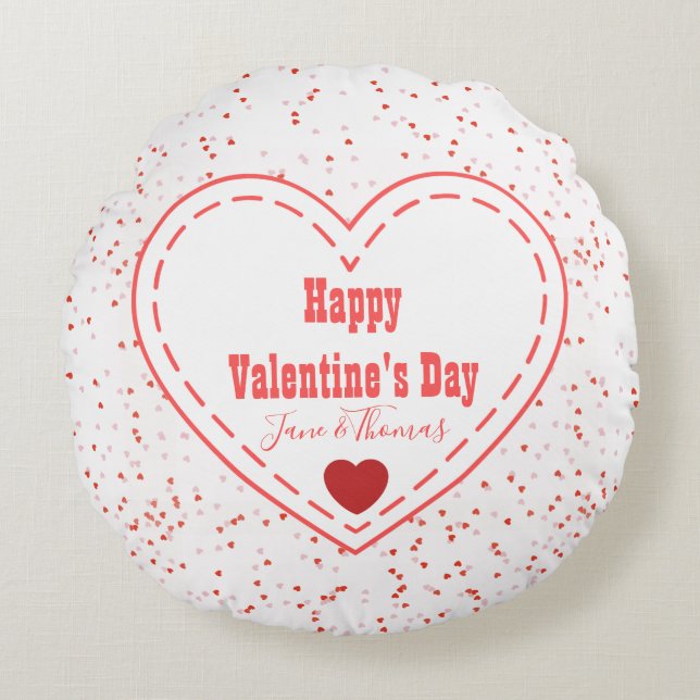 Red White Heart Simple Modern Happy Valentines Day Round Cushion (Front)
