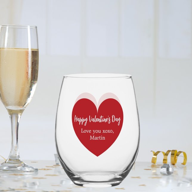 Red white heart Valentine's Day Stemless Wine Glass (Creator Uploaded)
