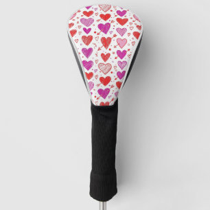 Red White Heart with Cupid Arrow Accents Golf Head Cover