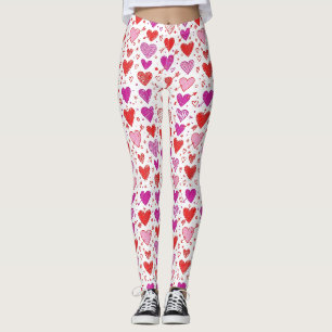 Red White Heart with Cupid Arrow Accents Leggings