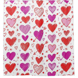 Red White Heart with Cupid Arrow Accents Shower Curtain