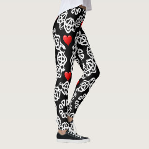 red white hearts black leggins teenager leggings