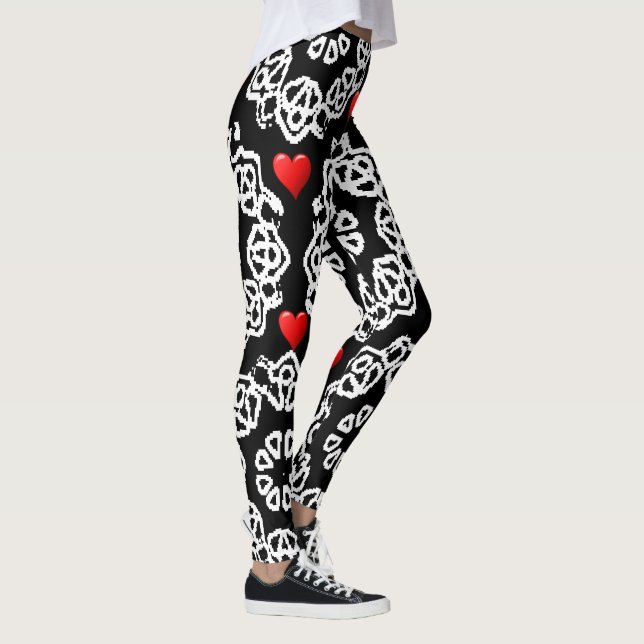 red white hearts black leggins teenager leggings (Right)