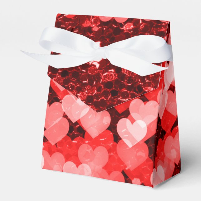 Red & White Hearts Faux Glitter Favour Box (Front Side)