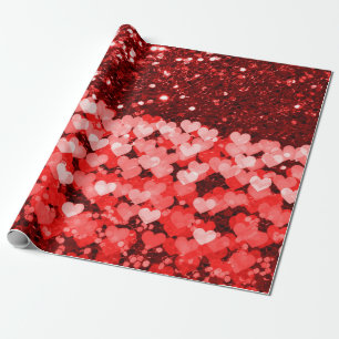 Red & White Hearts Faux Glitter Wrapping Paper