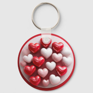 ❤️ Red White Hearts Glossy Love Charm Keychain 🔑