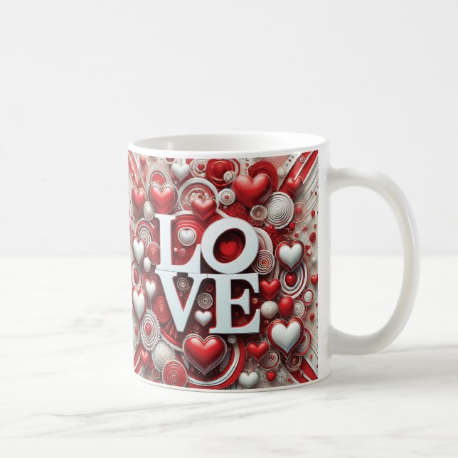 Red White Hearts Love Typography Valentine's Day  Coffee Mug (Right)