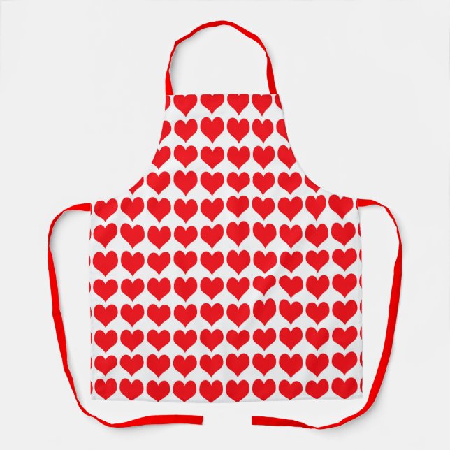 Red White Hearts Pattern Apron (Front)