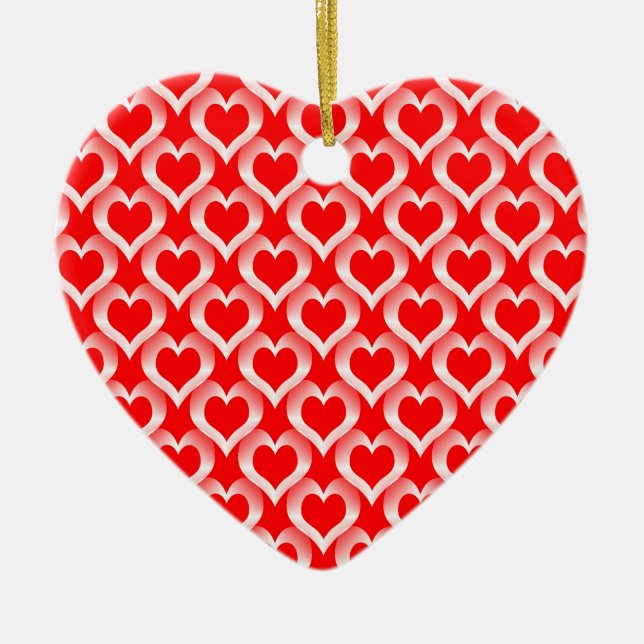 Red White Hearts Pattern Ceramic Ornament (Front)