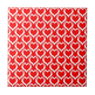 Red White Hearts Pattern Ceramic Tile