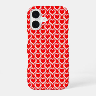 Red White Hearts Pattern iPhone 16 Case