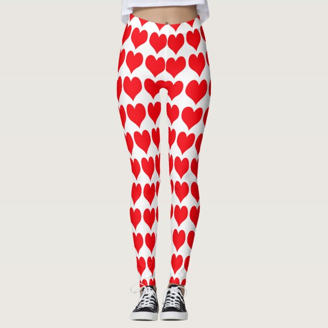 Red White Hearts Pattern Leggings (Front)