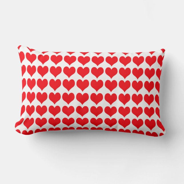 Red White Hearts Pattern Lumbar Cushion (Front)