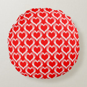 Red White Hearts Pattern Round Cushion
