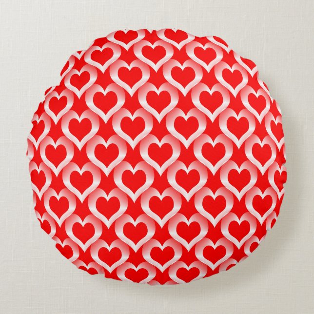 Red White Hearts Pattern Round Cushion (Front)