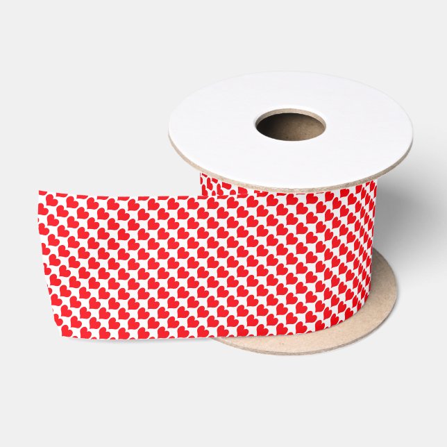 Red White Hearts Pattern Satin Ribbon (Spool)