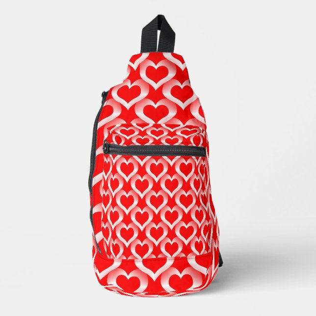 Red White Hearts Pattern Sling Bag (Front)