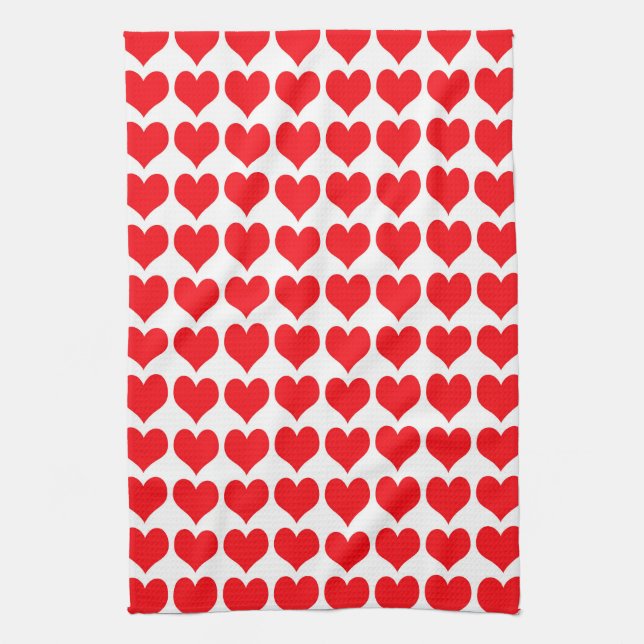 Red White Hearts Pattern Tea Towel (Vertical)