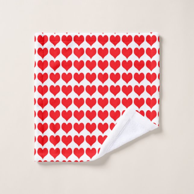 Red White Hearts Pattern Wash Cloth (Wash Cloth)