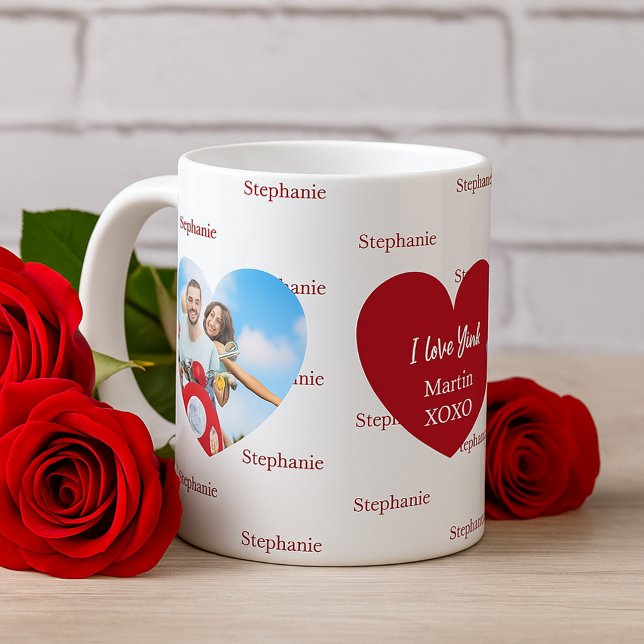 Red white hearts photo name love you coffee mug (Creator Uploaded)