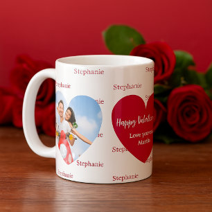 Red white hearts photo name Valentine's Day Coffee Mug