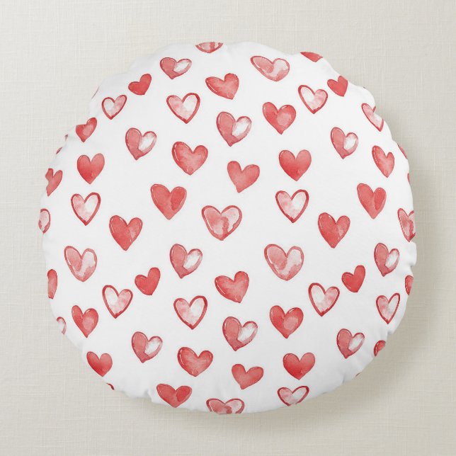 Red White Hearts Round Cushion (Front)
