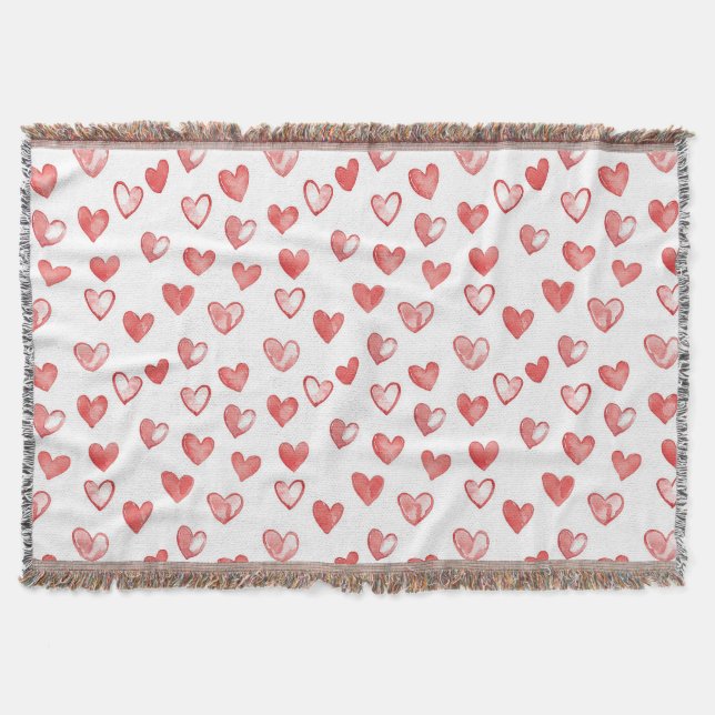 Red White Hearts Throw Blanket (Front)