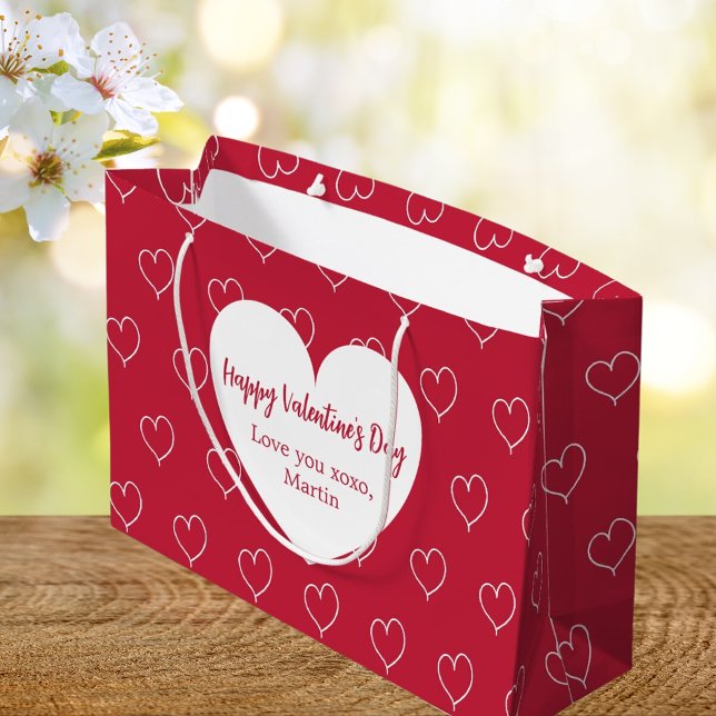 Red white hearts Valentine's Day Large Gift Bag (Creator Uploaded)