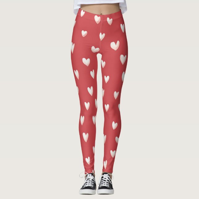 Red White Hearts Valentine's Day Leggings (Front)