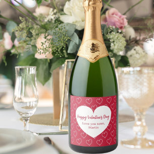 Red white hearts Valentine's Day Sparkling Wine Label