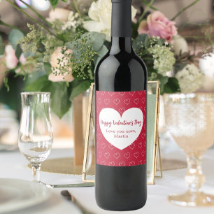 Red white hearts Valentine's Day Wine Label