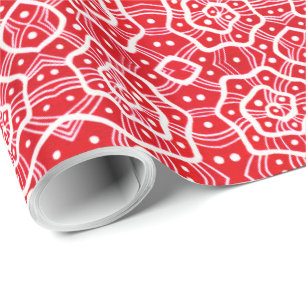 Red & white helices, snow curls, abstract pattern wrapping paper